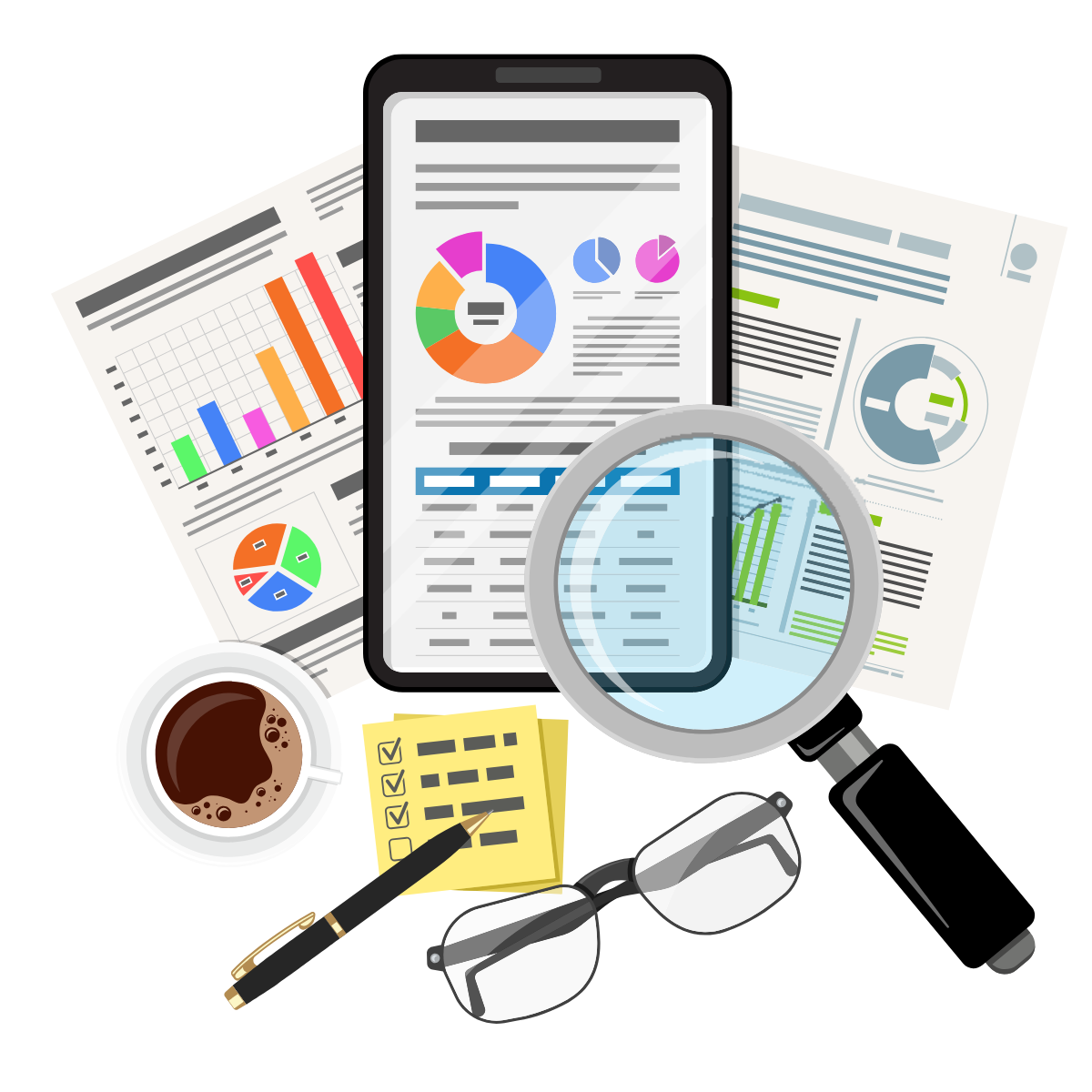 Graphic indicating the idea of using various strategies to study a topic.